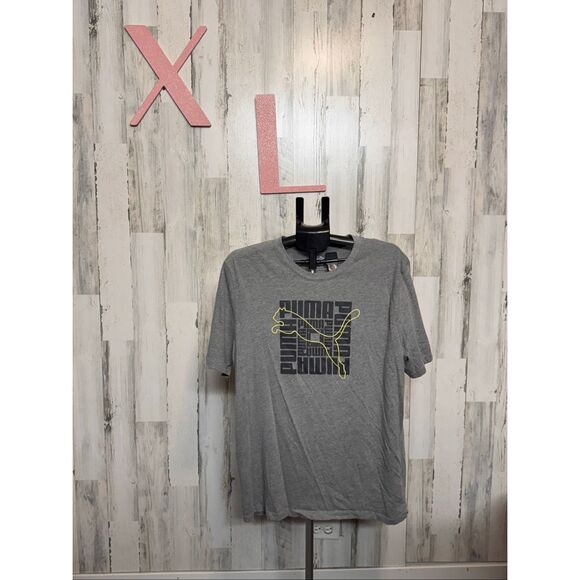 PUMA Men’s Gray Graphic T-Shirt XL – Yellow Outline Logo - Picture 1 of 5